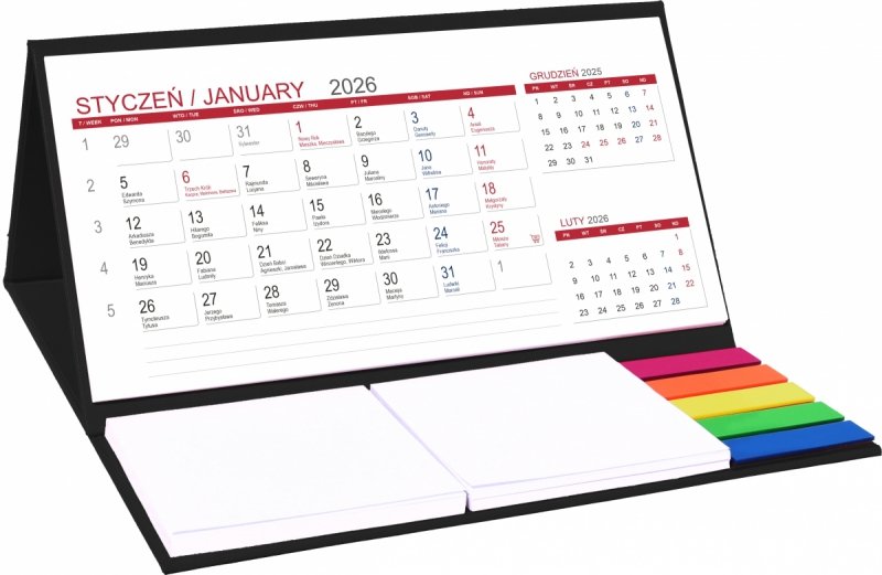 kalendarz biurkowy z notesami i znacznikami MIDI 3-miesięczny 2026