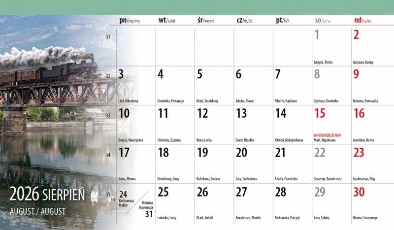 biurkowy kalendarz na rok 2026