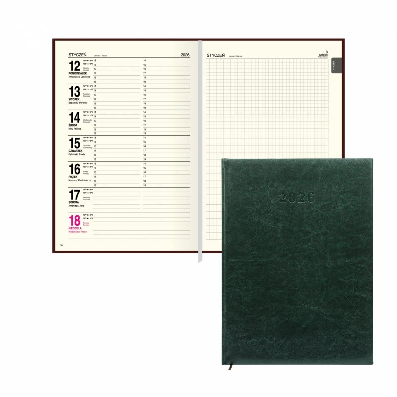 kalendarz książkowy 2026 w oprawie skóropodobnej