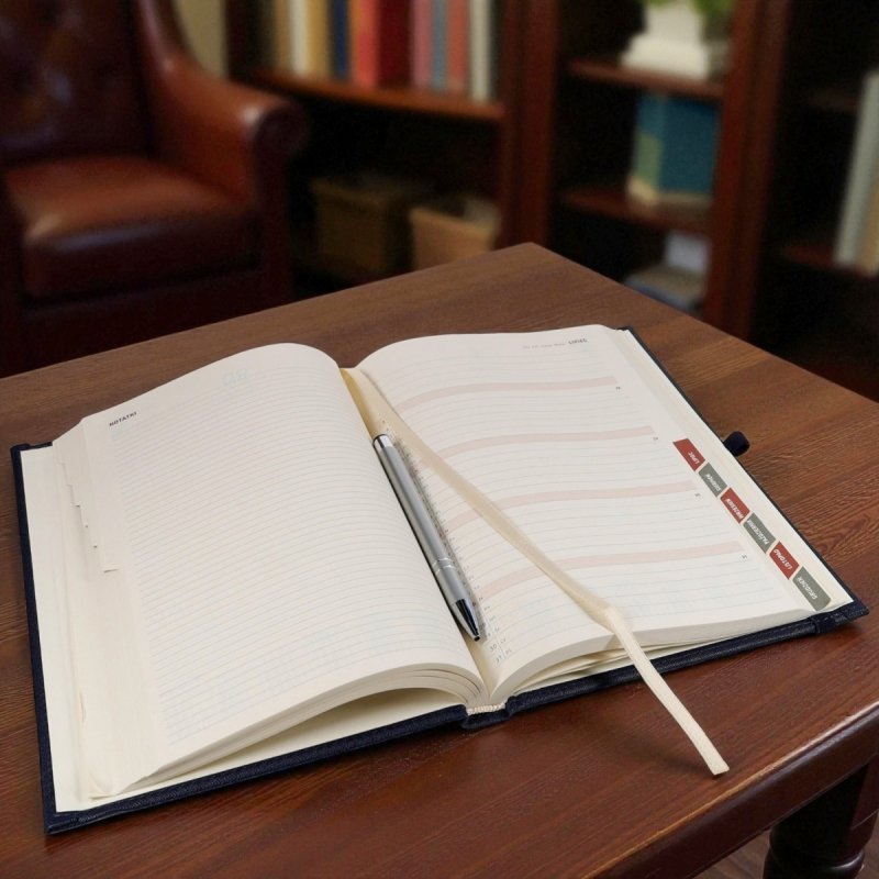 Kalendarz książkowy 2026 B5 dzienny papier chamois wycinane registry oprawa z zamykaniem na gumkę i mocowaniem na długopis ROSSA VIU szara