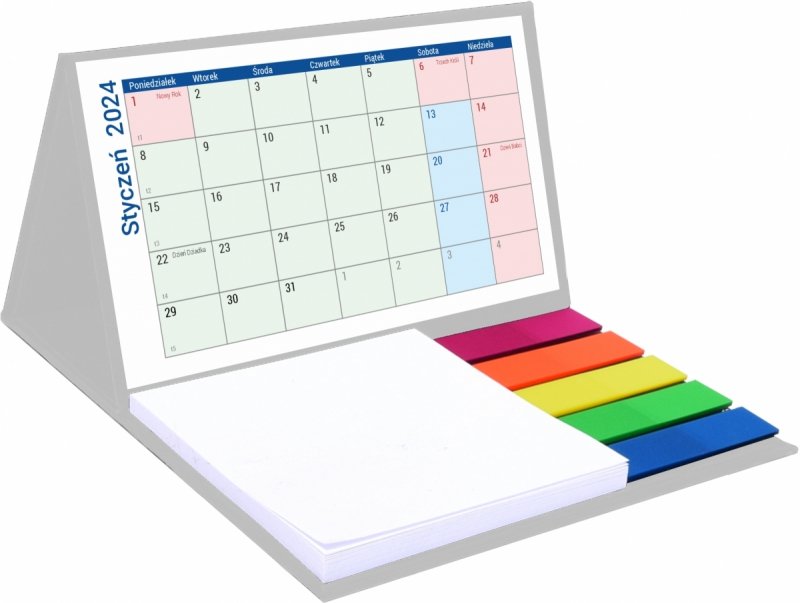 Kalendarz biurkowy MINI na rok 2024 z notesem i znacznikami