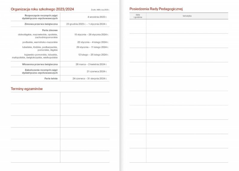 Kalendarz nauczyciela 2023/2024 A5 tygodniowy z długopisem oprawa zamykana na gumkę NEBRASKA czerwona (gumki granatowe) - TULIPANY Z DEDYKACJĄ
