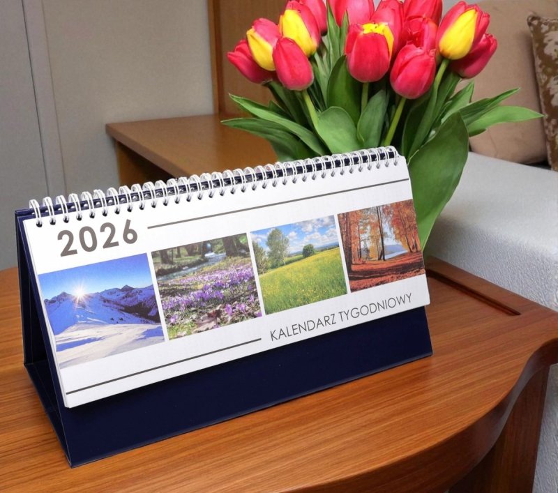 Kalendarz biurkowy stojący na podstawce TYGODNIOWY PREMIUM 2026 granatowy