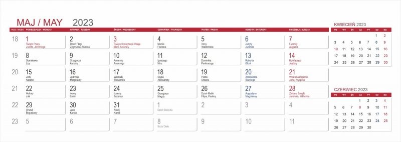Kalendarium do kalendarza biurkowego z notesami i znacznikami MAXI - maj 2023