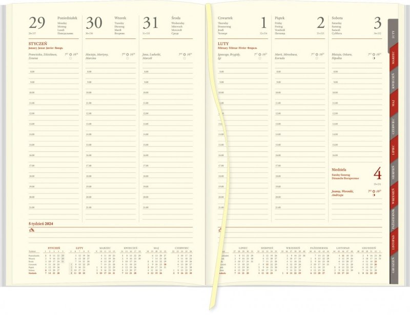 Blok kalendarza B5 tygodniowego papier biały drukowane registry