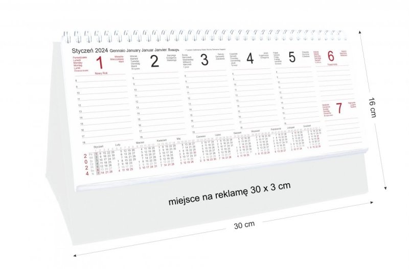 Kalendarz biurkowy stojący na podstawce PREMIUM 2024 z miejscem na nadruk