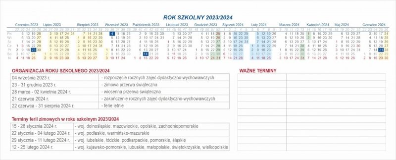 Karta tygodniowa w kalendarzu 2023/2024 dla nauczycieli i dyrektorów 