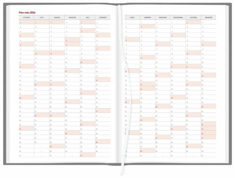 plan roku 2026 w kalendarzu A4 dziennym 