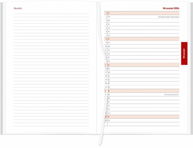 kalendarz dla pedagogów na rok 2024/25 z miejscem na notatki i planerem przed każdym miesiącem