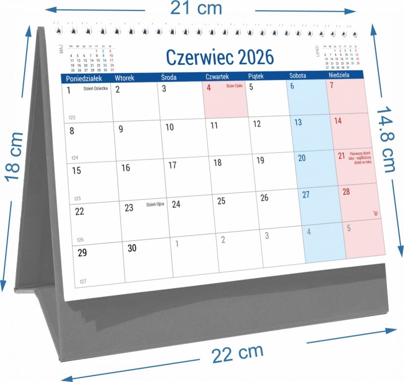 wymiary kalendarza szkolnego PLANO na rok szkolny 2026/27