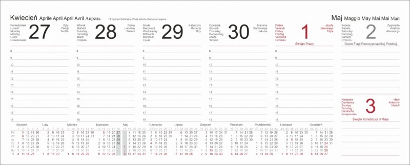 Kalendarium tygodniowe kalendarza biurkowego 