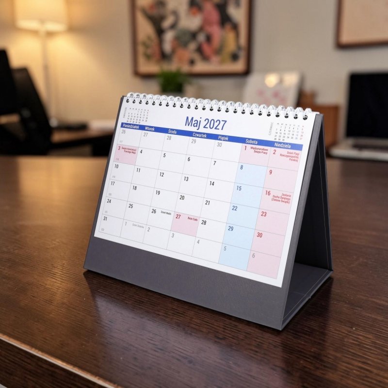 Kalendarz 2027 PLANO stojący na twardej podstawce