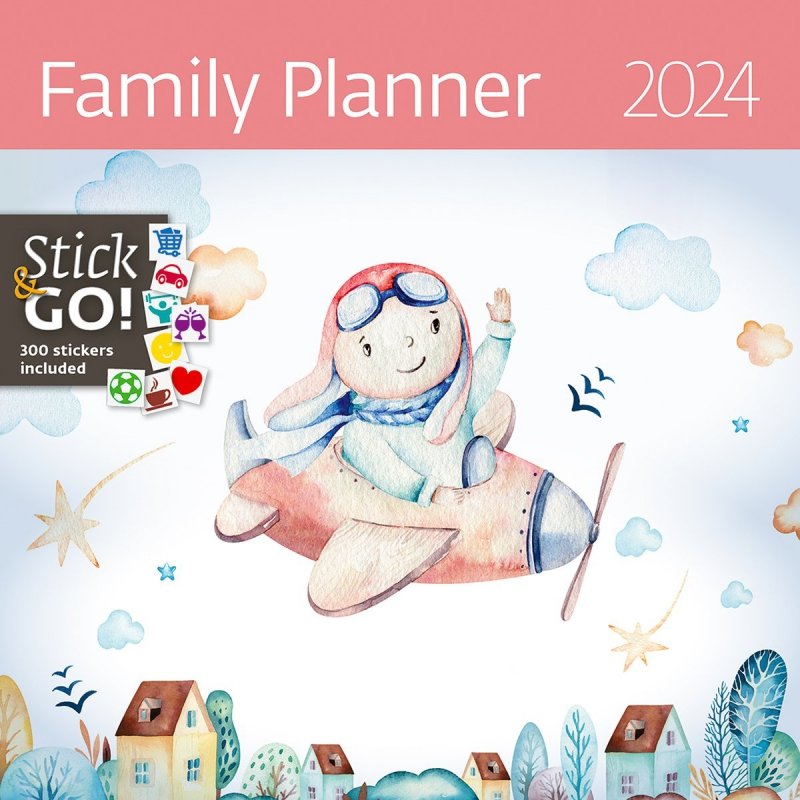 Kalendarz ścienny wieloplanszowy Family Planner 2024 z naklejkami - okładka 