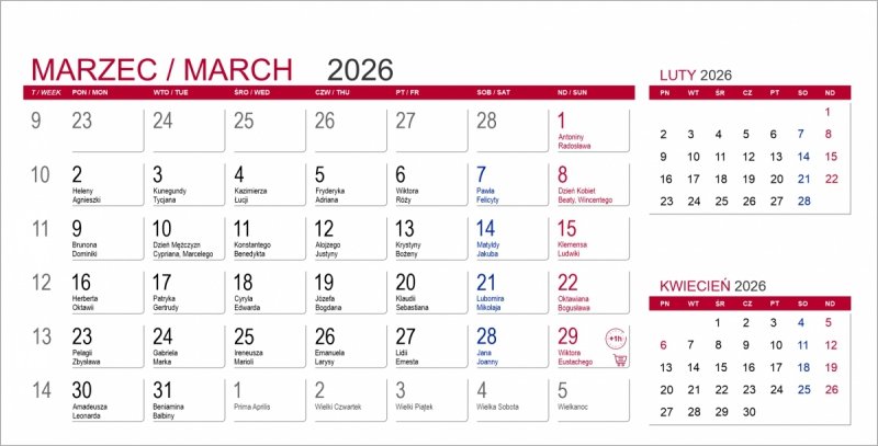 biurkowy kalendarza 3-miesięczny z notesami i znacznikami