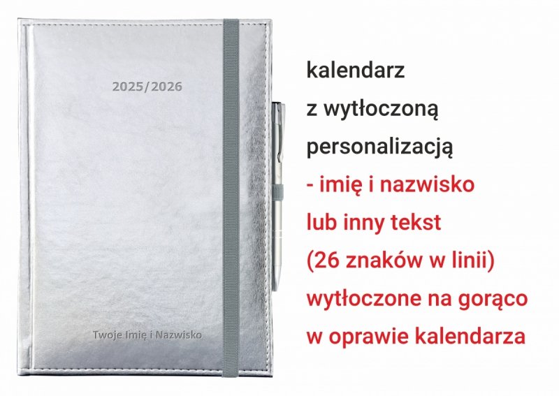 kalendarz dla nauczyciela na rok 2025/2026 z wytłoczonym imieniem i nazwiskiem na okładce