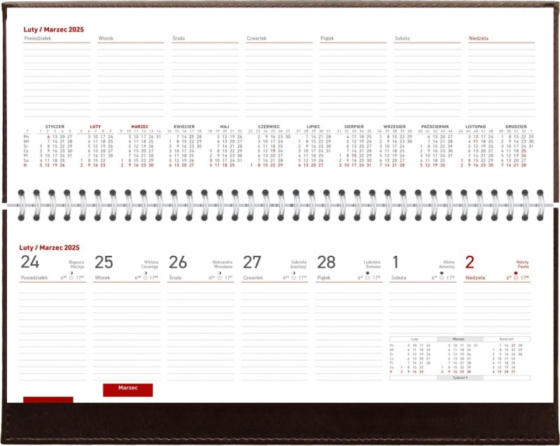 kalendarz tygodniowy leżący 