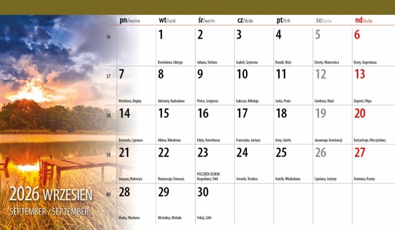 kalendarz z widokiem miesięczny na rok 2026