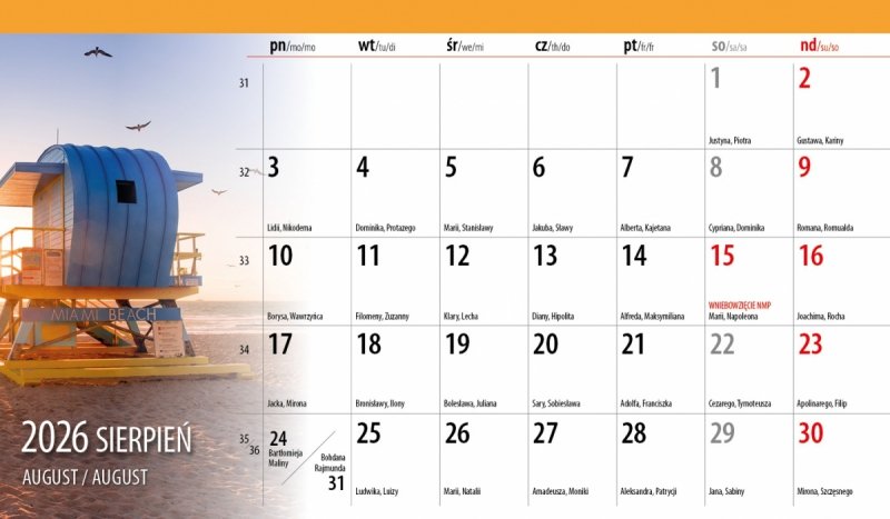 kalendarz z widokiem miesięczny na rok 2026