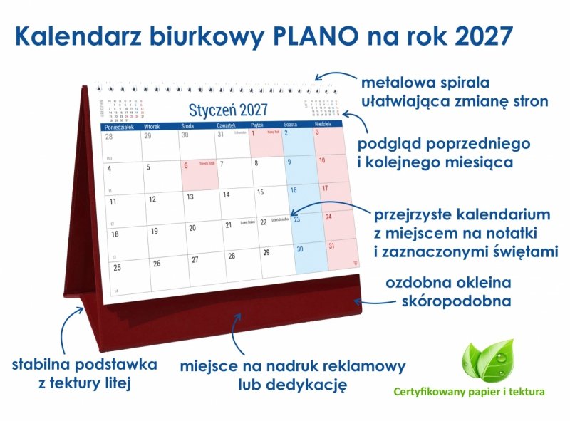 kalendarz na sztywnej podstawce na rok 2027