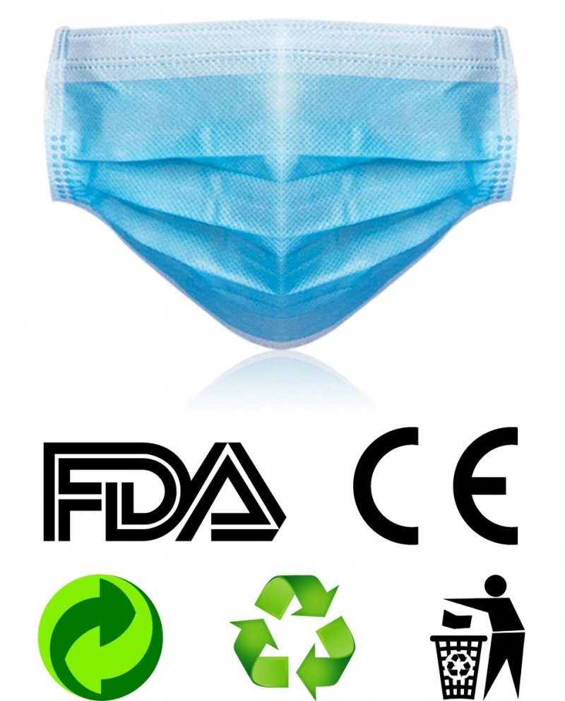 Maseczka ochronna 3-warstwowa jednorazowa FDA CE recyclable ekologiczne