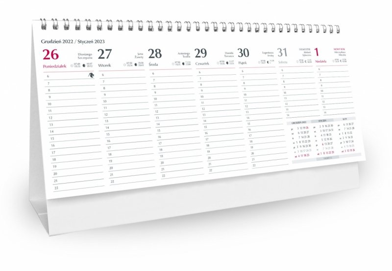 Kalendarz biurkowy stojący zielony MAKI 2023 - kalendarium tygodniowe
