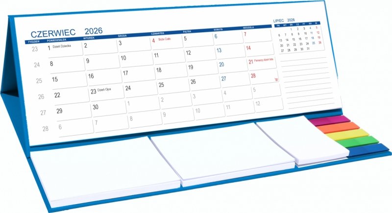 kalendarz biurkowy MAXI z notesami i znacznikami na rok szkolny 2026/2027