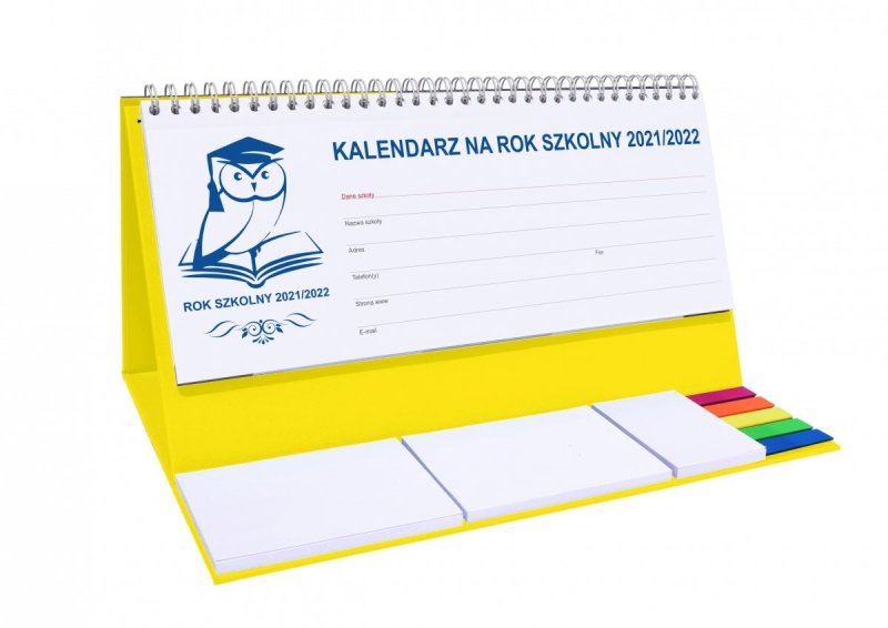 Kalendarz biurkowy tygodniowy z notesami i znacznikami  na rok szkolny 2021/2022