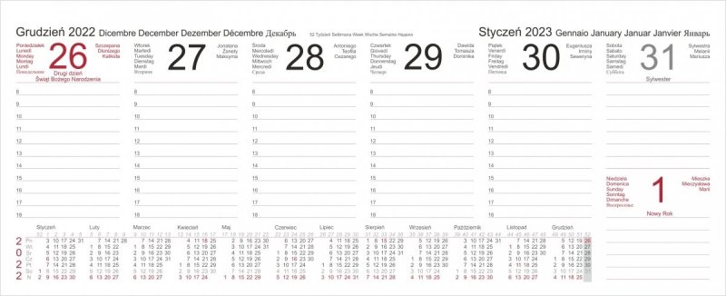Kalendarz biurkowy TYGODNIOWY Z PIÓRNIKIEM 2022 szary