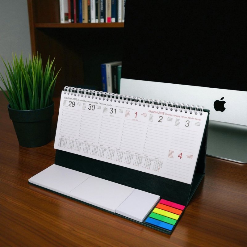 Kalendarz biurkowy z notesami i znacznikami EXCLUSIVE PLUS 2026 bordowy