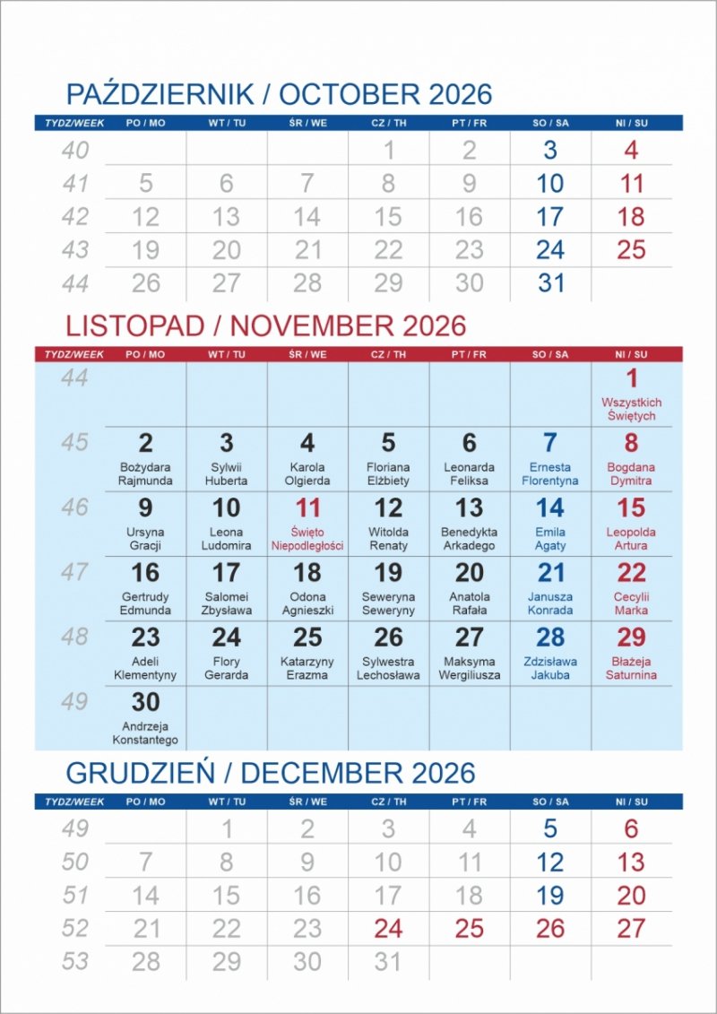 Kalendarz biurkowy z notesem i znacznikami TOP 3-miesięczny 2026 różowy