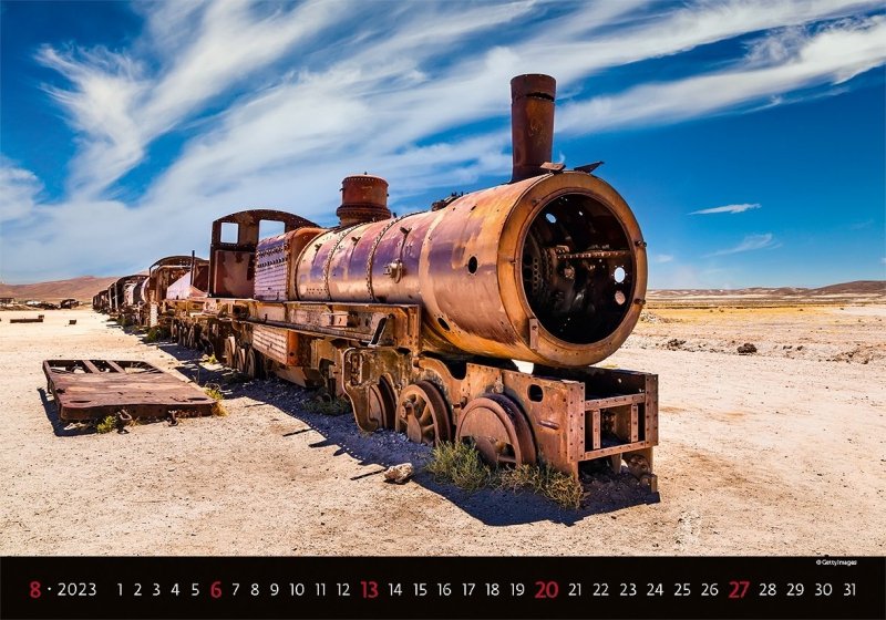 Kalendarz ścienny wieloplanszowy Trains  2023 - sierpień 2023
