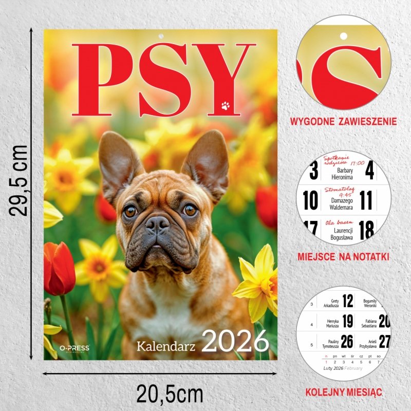 Kalendarz ścienny wieloplanszowy A4 PSY 2026