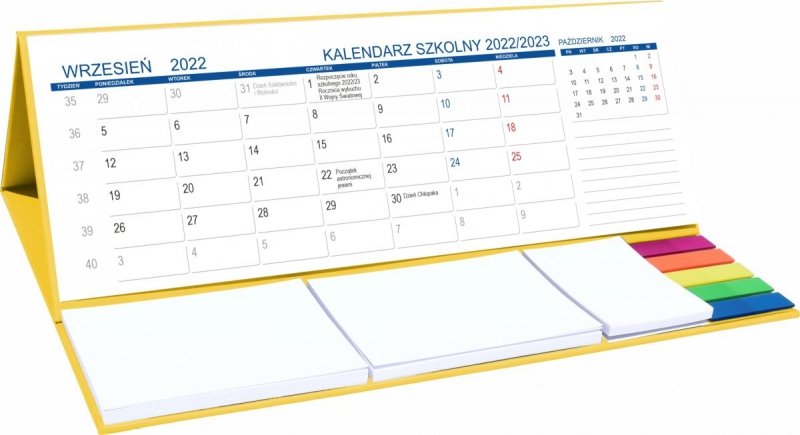 Kalendarz biurkowy z notesami i znacznikami MAXI na rok szkolny 2022/2023 żółty