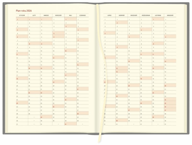 plan roku 2026 w kalendarzu A5 