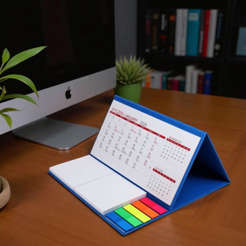 Kalendarz biurkowy z notesami i znacznikami MIDI 3-miesięczny 2026 niebieski
