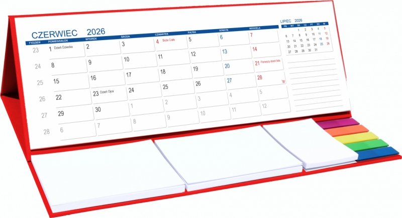 kalendarz biurkowy MAXI z notesami i znacznikami na rok szkolny 2026/2027