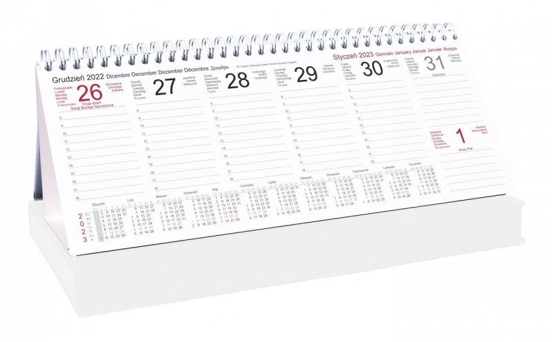 Kalendarz biurkowy TYGODNIOWY Z PIÓRNIKIEM 2023 biały