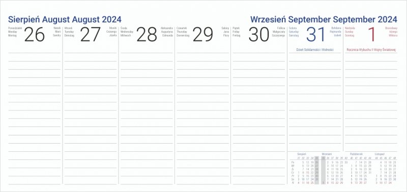 Kalendarium do kalendarza stojącego tygodniowe na rok 24/25