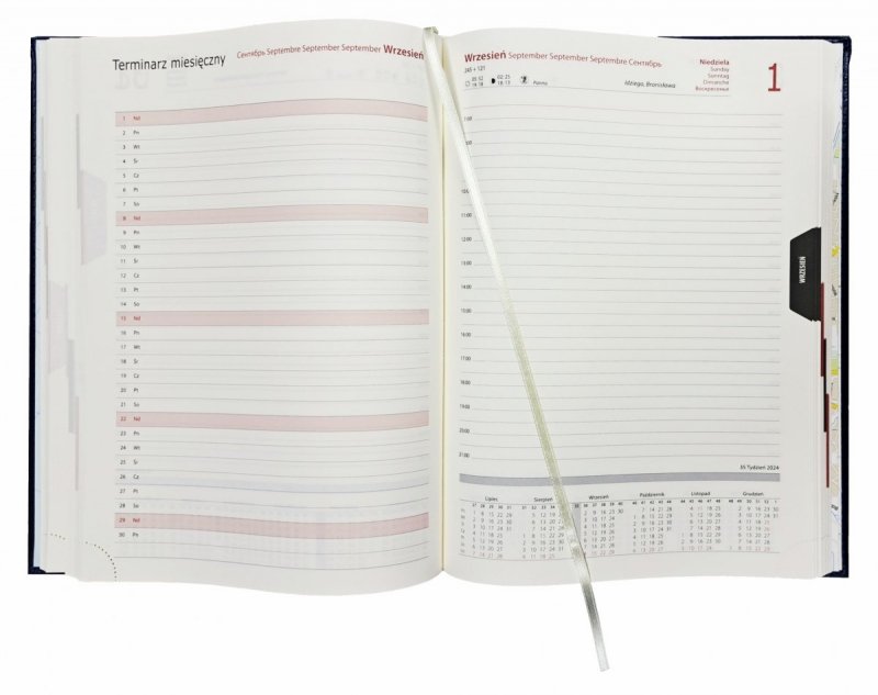 Kalendarz książkowy 2024 A4 dzienny papier chamois drukowane registry oprawa NEBRASKA LUX  bordowa