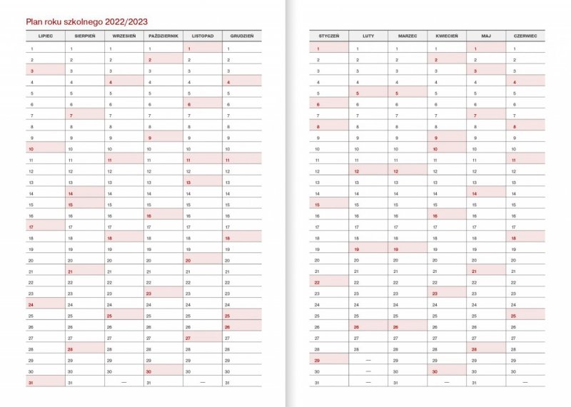 Kalendarz nauczyciela 2022/2023 z kalendarium od wakacji do wakacji