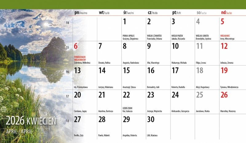 miesięczny kalendarz do postawienia na biurko na rok 2026