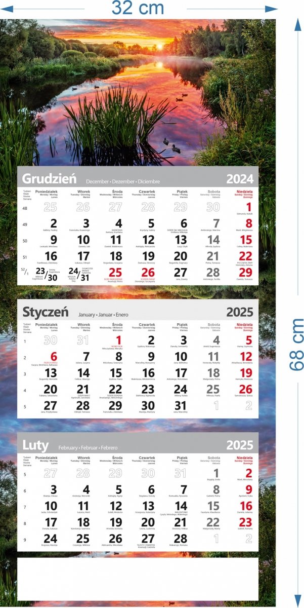 wymiary kalendarza poster na rok 2025