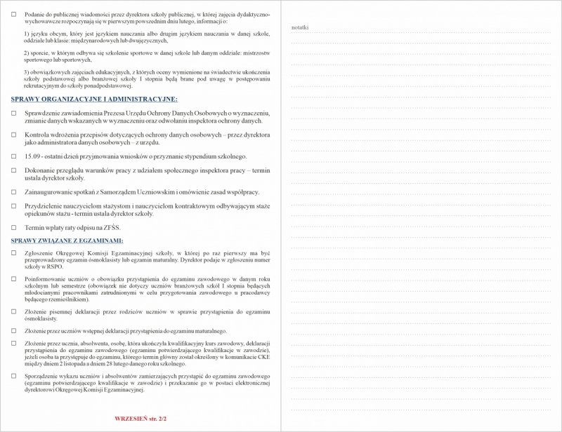 zadania dyrektora szkoły z miejscem na notatki