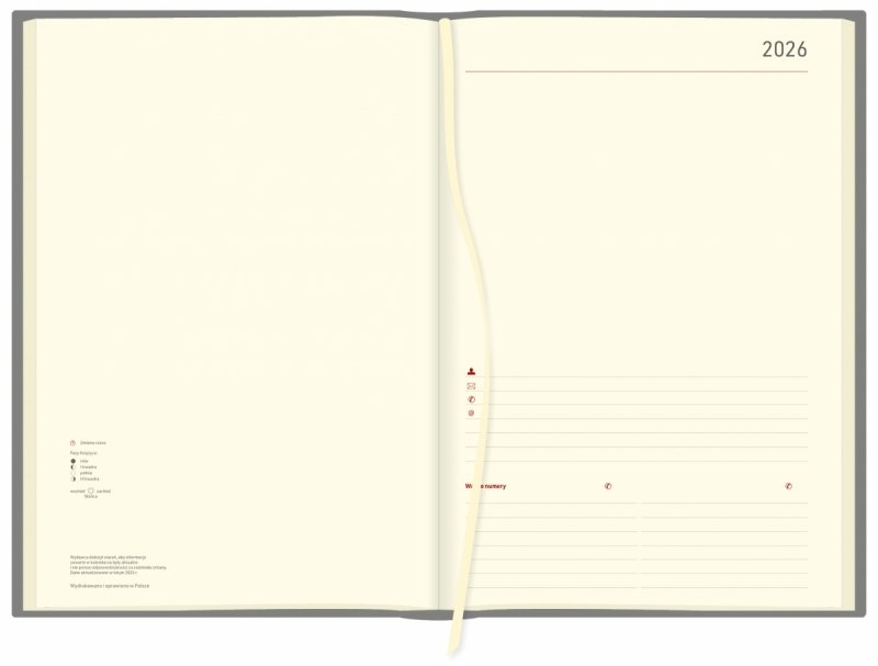 kalendarz A4 na rok 2026 w układzie dziennym, papier w kolorze chamois