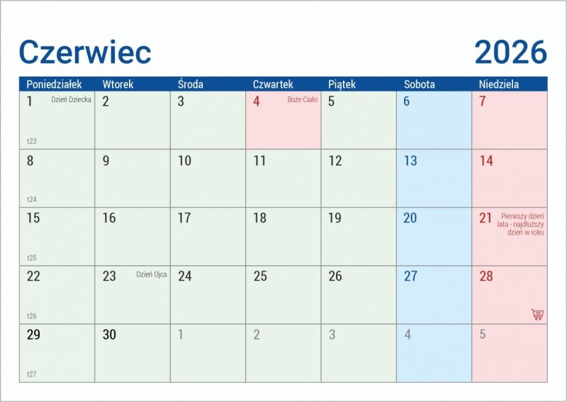 kalendarz biurkowy z czytelnym kalendarium na rok szkolny 2026/2027