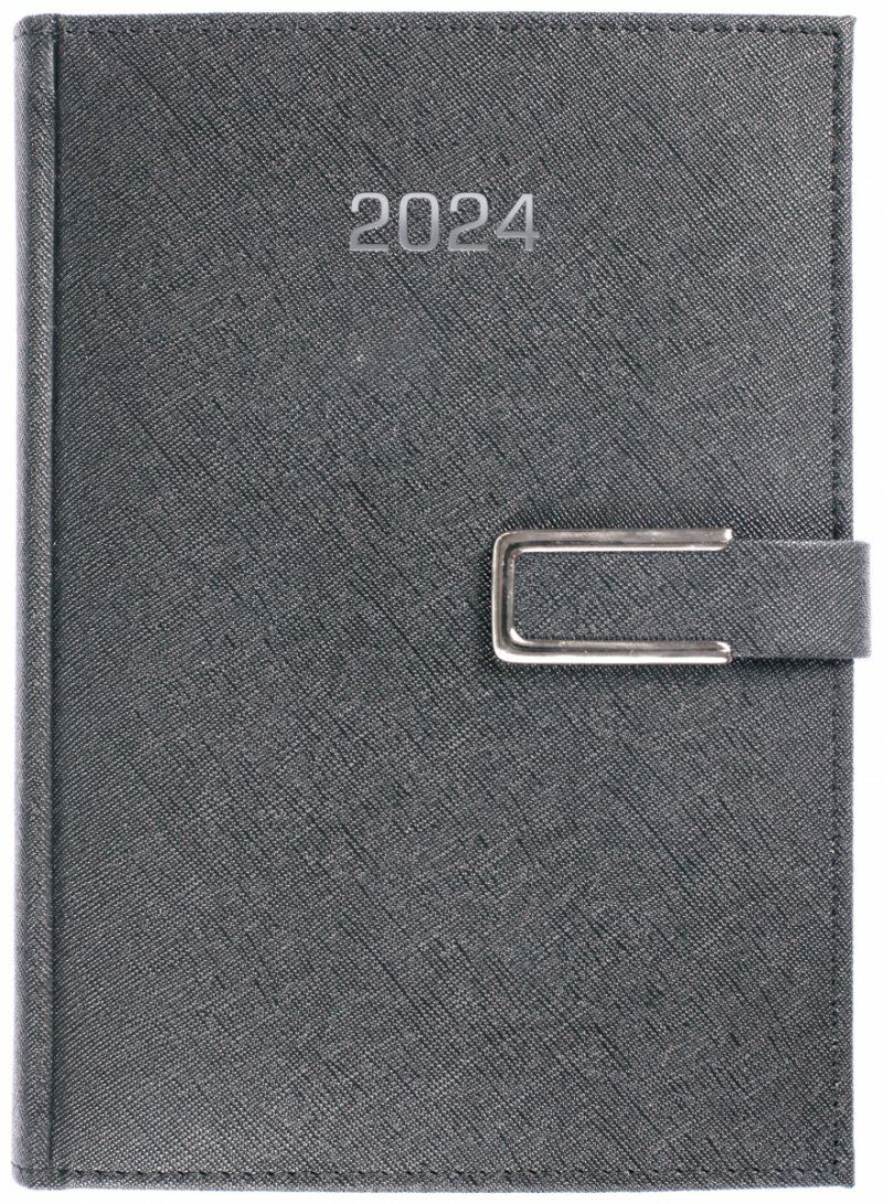 Kalendarz książkowy 2024 B5 dzienny papier biały drukowane registry oprawa z zamykaniem na gumkę ROSSA CHROMO szara