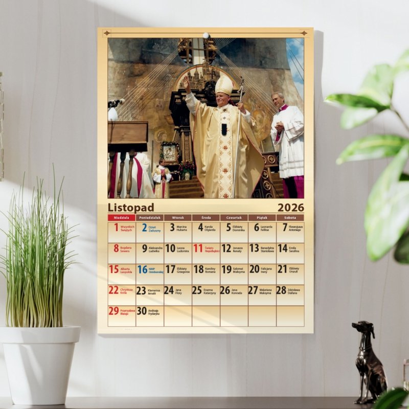 Kalendarz ścienny wieloplanszowy A4 PAPIESKI Św. Jan Paweł II 2026