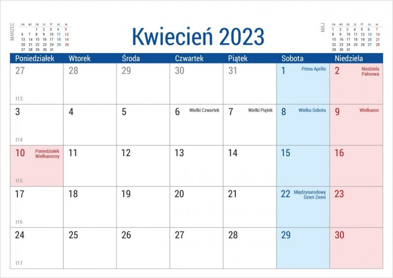 Kalendarium do kalendarza biurkowego PLANO na rok 2023 - kwiecień 2023