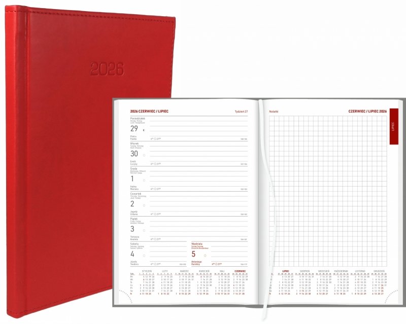kalendarz książkowy A5 tygodniowy z notesem na rok 2026