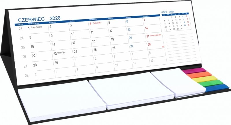 kalendarz biurkowy MAXI z notesami i znacznikami na rok szkolny 2026/2027